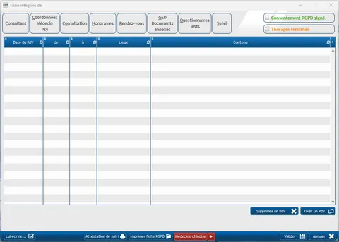 Fiche patient - Détail des rendez-vous