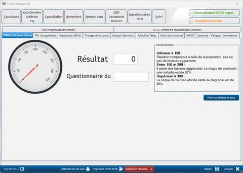 Fiche patient - onglet Test